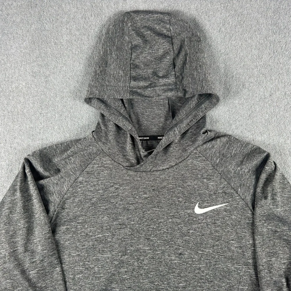 Nike Swim Hooded Shirt Mens Medium Gray Dri-FIT UPF 40+ Sun Hoodie Performance